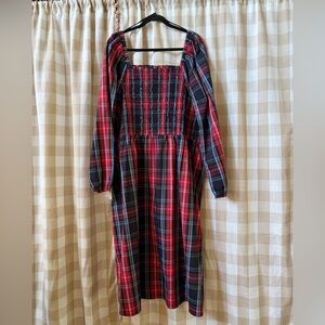 Draper James Red and Black Tartan Smocked Top with Blue and Yellow Accents